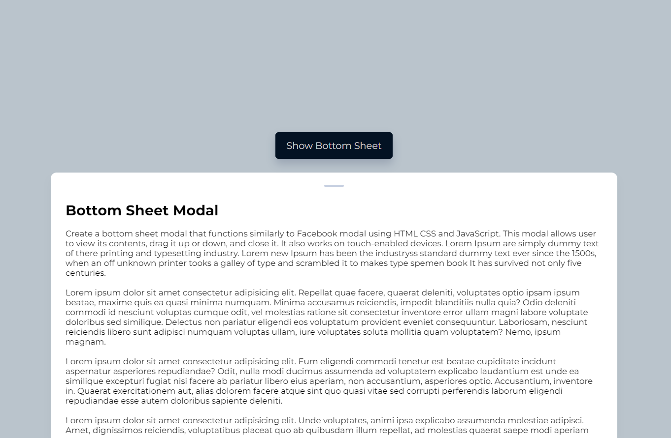 Draggable Bottom Sheet Modal in HTML CSS & JavaScript